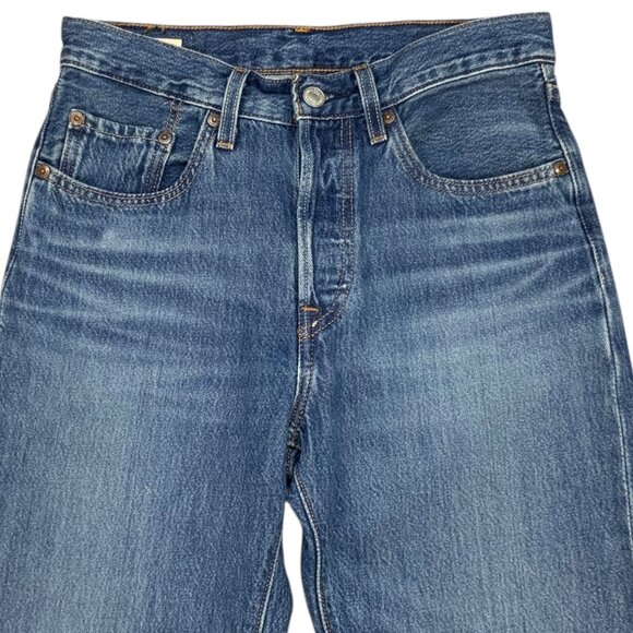 Levis Womens 501 Jeans 28 Blue Irregular Blue Raw Cuffs Mid Rise Straight Leg - Picture 7 of 12
